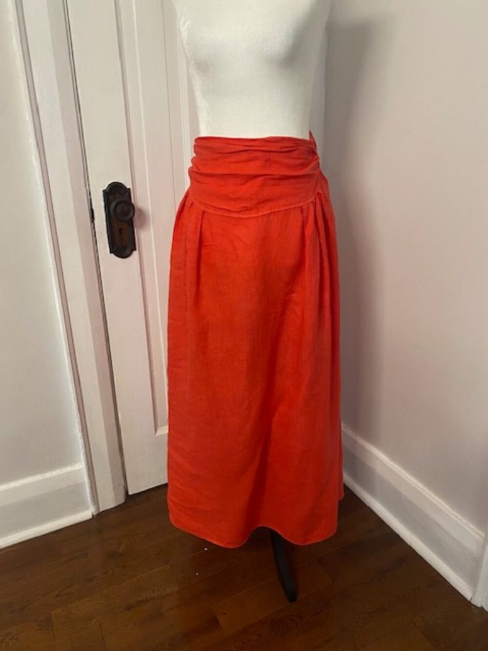 LUNGO L'ARNO 100% Linen Midi Skirt Orange Large Boho Largenlook Made in Italy